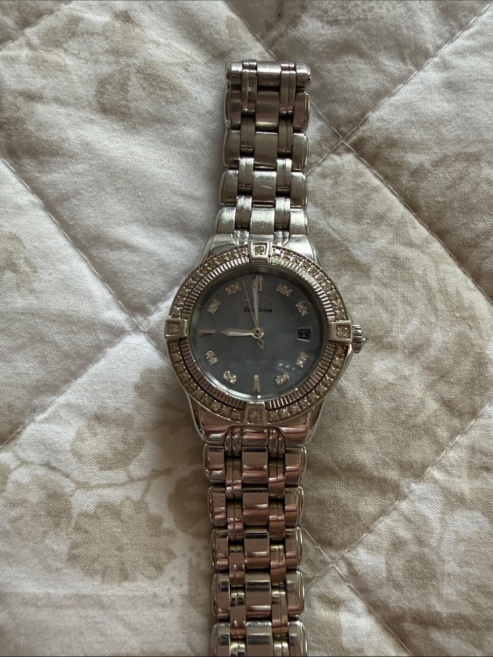 Citizen Women's Silver Watch with Black Dial and Crystal Markers